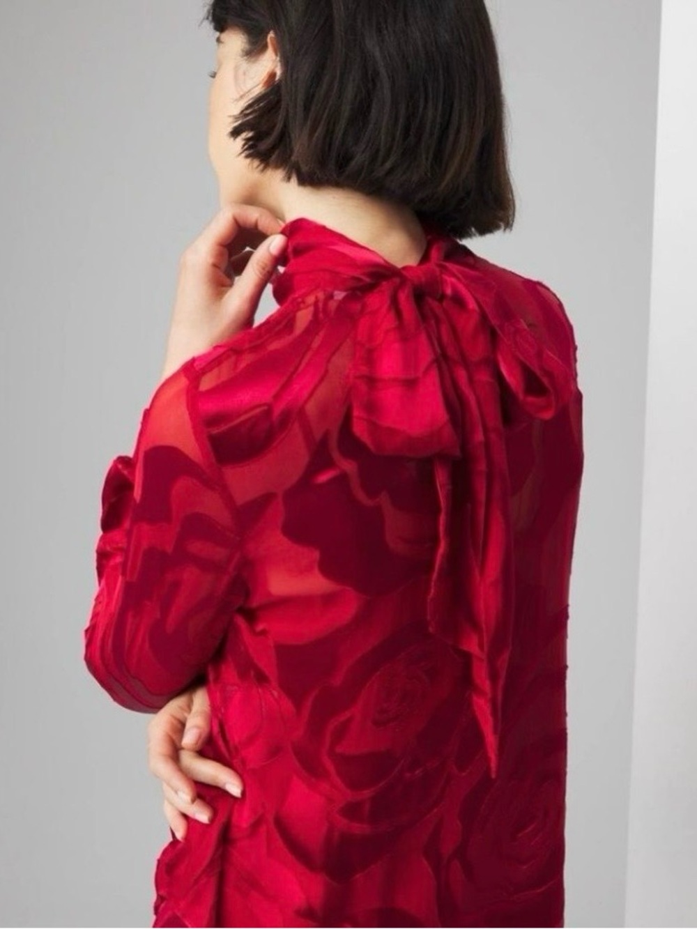 WHBM Red Burn-Out Tie Blouse Womens Size 0 NWOT